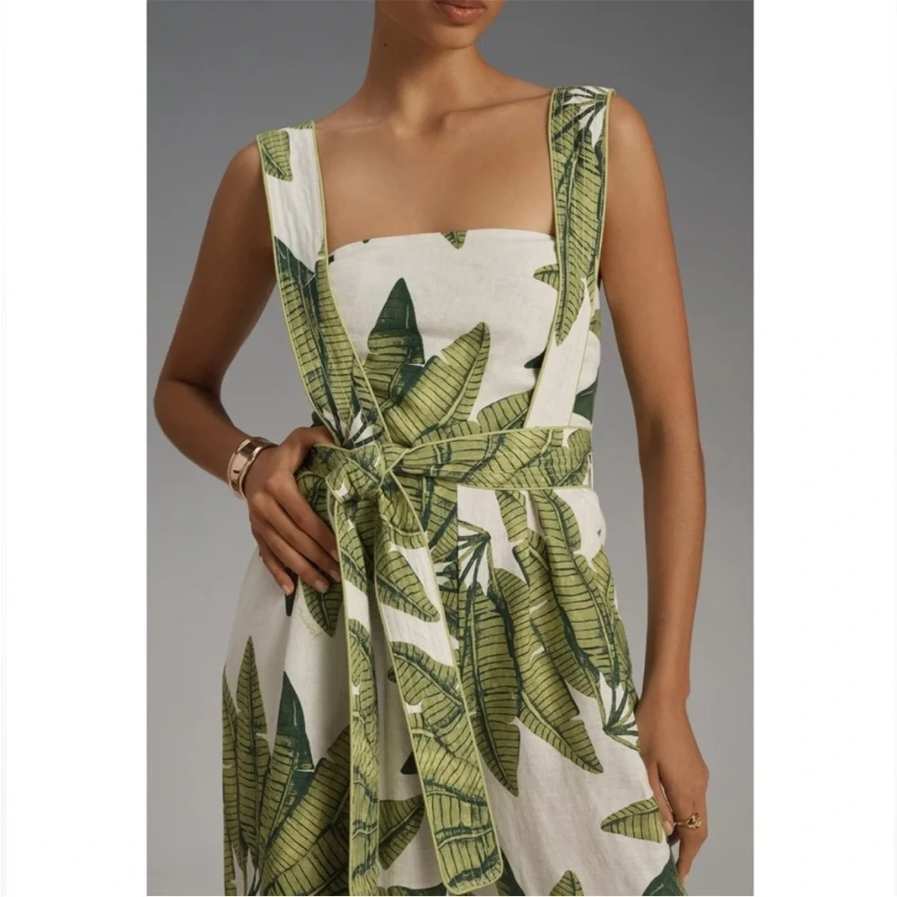 Farm Rio x Anthropologie Palm Fan Off-White Jumpsuit NWT Size XS Linen